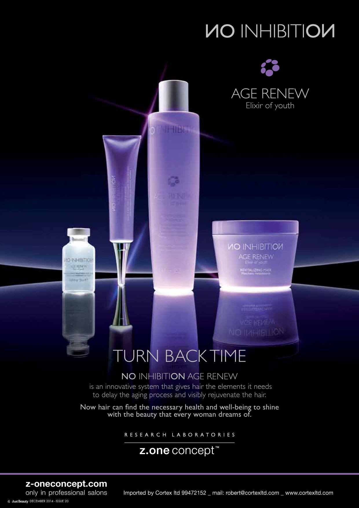 Just Beauty advert and write up on Age Renew Hair treatment - Cortex Ltd