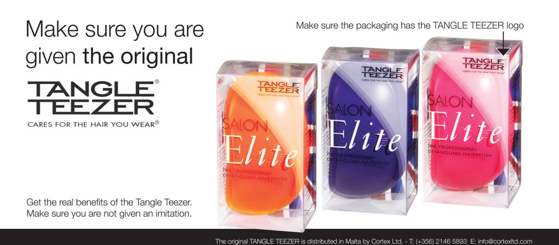 Tangle Teezer Elite flyer warning buyers to check for the original packaging